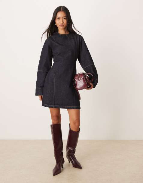 Calvin Klein Jeans structured denim mini dress in indigo rinse - view 1