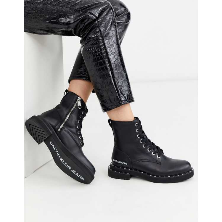 Calvin Klein Jeans studded chunky lace up ankle boots in black