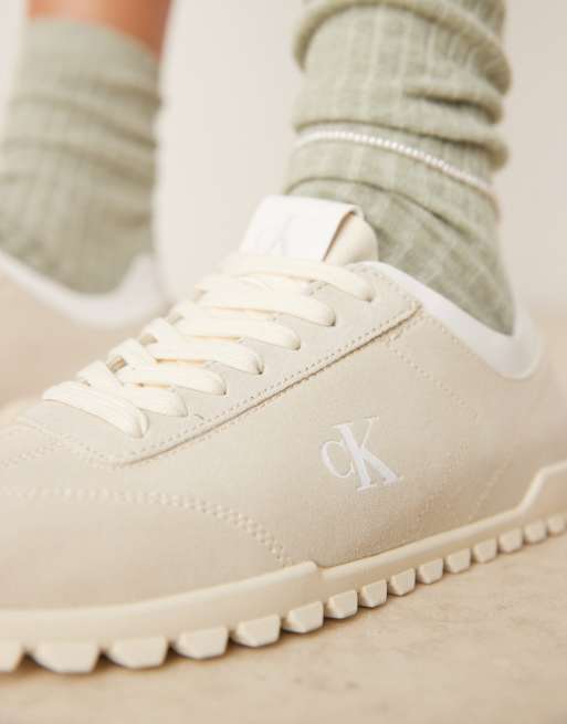 Calvin Klein Jeans suede low profile runner trainers in beige ASOS
