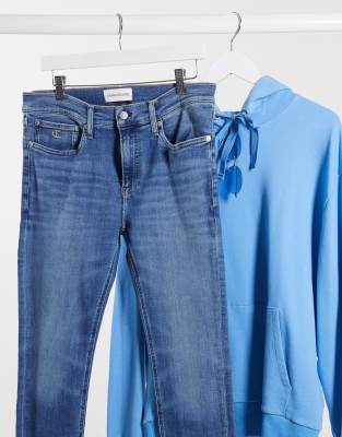 Calvin Klein Jeans MID RISE - Jeans Skinny Fit - mid blue/blue denim 