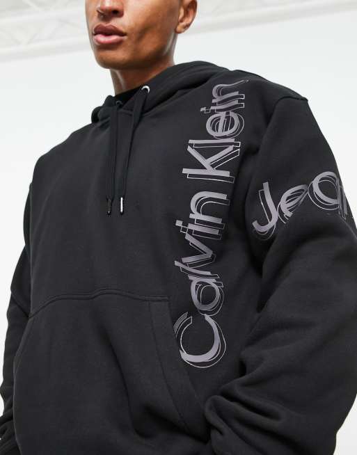 Calvin Klein Jeans – Svart huvtröja med stor vertikal logga , 3 av 4