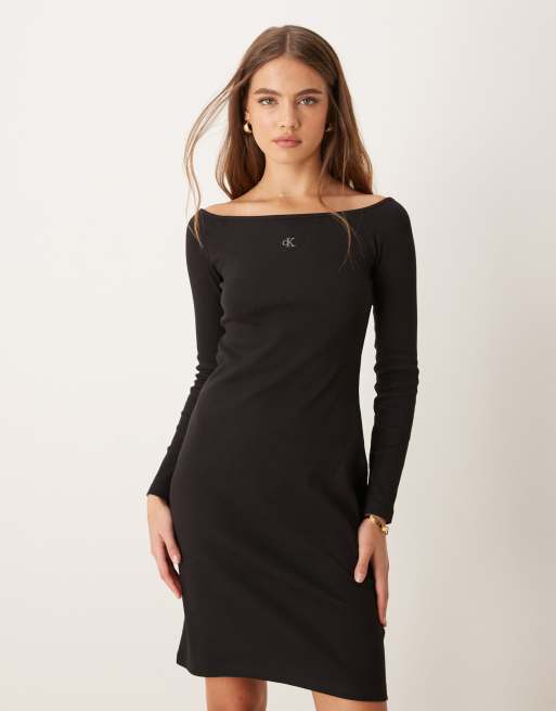 Calvin Klein Jeans – Svart miniklänning i off shoulder-modell – Endast hos ASOS, 4 av 4