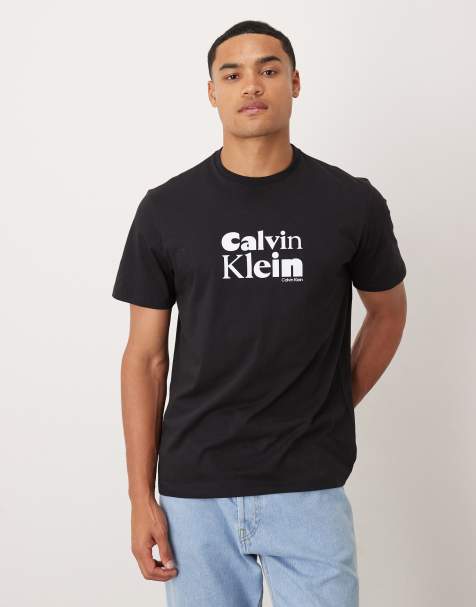 Calvin Klein Jeans – Svart och vit t-shirt med stor logga framtill - view 1