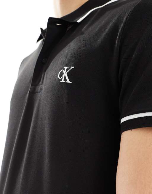 Calvin Klein Jeans – Svart, smal pikétröja med kantrand, 4 av 4