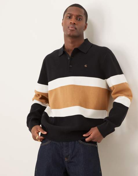 Calvin Klein Jeans – Svart, stickad tröja med krage, logga och kvartslång dragkedja - view 1