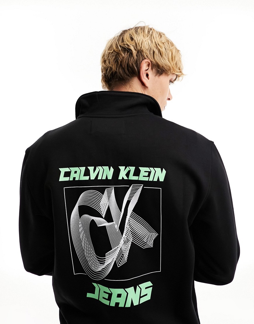 calvin klein jeans - svart sweatshirt med halvlång dragkedja och ck-logga i 3d-design-svart/a