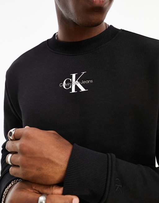Calvin Klein Jeans – Svart sweatshirt med monogramlogga och rund halsringning, 3 av 4