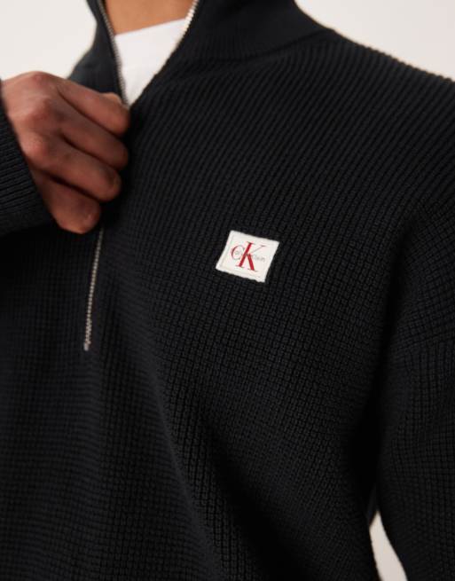 Calvin Klein Jeans – Svart, våffelstickad tröja med kort dragkedja , 5 av 5