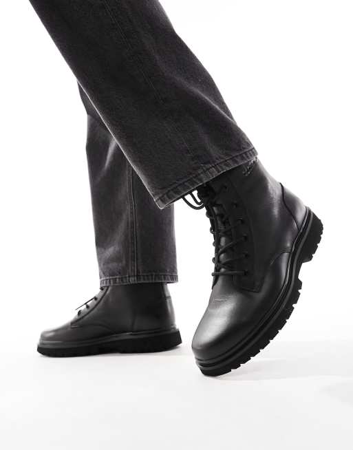 Calvin Klein Jeans – Svarta boots i läder med snörning