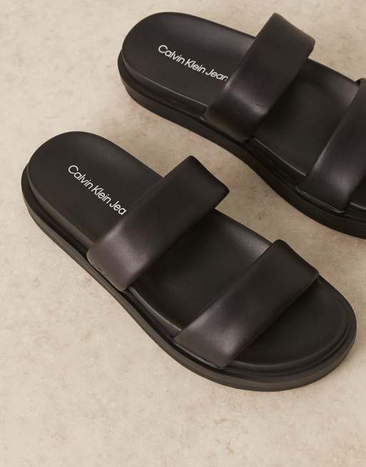 Calvin Klein Jeans – Svarta sandaler i läder med dubbla remmar, 4 av 4