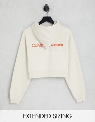 Calvin Klein Jeans two tone monogram hoodie in ecru - ASOS Price Checker