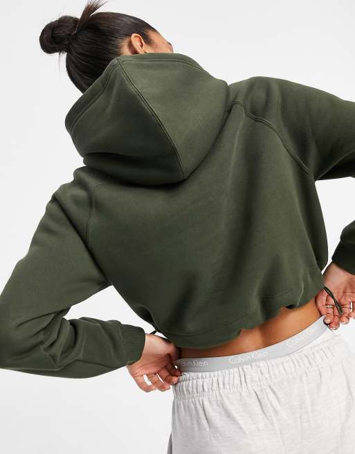 Calvin Klein Jeans - Sweat à capuche court avec logo sur le devant - Kaki, 4 de 4