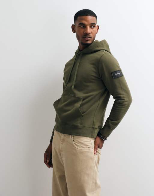 Calvin Klein Jeans - Sweat à capuche en coton éponge à écusson - Vert, 3 de 5