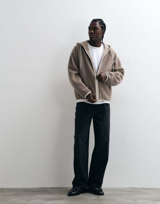 Calvin Klein Jeans sweat à capuche zippé à col cheminée sherpa avec badge marron clair, 5 de 5