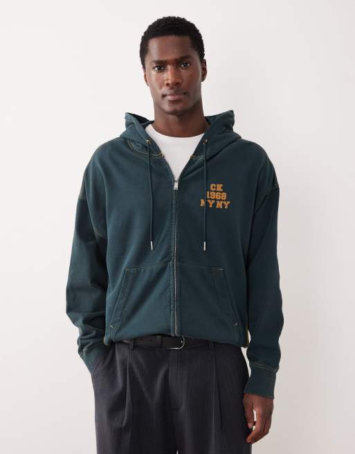 Calvin Klein Jeans - Sweat à capuche zippé de qualité supérieure avec logo vintage - Bleu marine