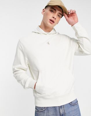 Calvin Klein Jeans micro monologo hoodie in ivory - ASOS Price Checker