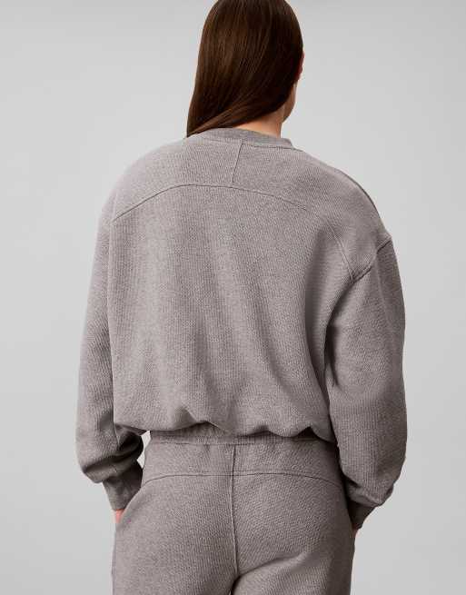 Calvin Klein Jeans - Sweat en coton molletonné à ourlet boule - Gris moyen chiné, 4 de 6