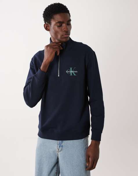 Calvin Klein Jeans - Sweat-shirt à col zippé et logo sur la poitrine - Bleu marine - view 1