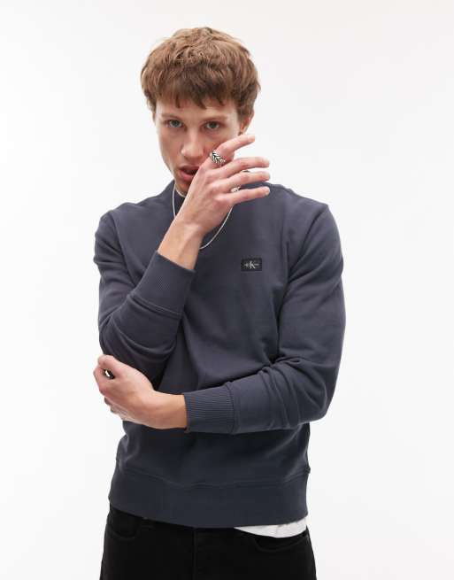 Calvin Klein Jeans - Sweat-shirt en coton éponge avec étiquette - Encre de Chine