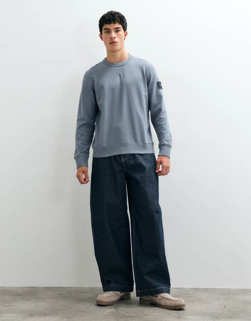 Calvin Klein Jeans sweat-shirt en molleton avec badge gris, 4 de 5