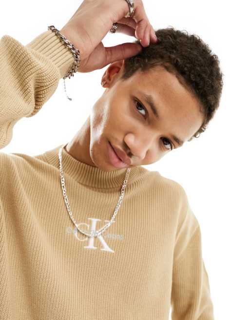 Calvin Klein Jeans - Sweater met monogramlogo in zandkleur