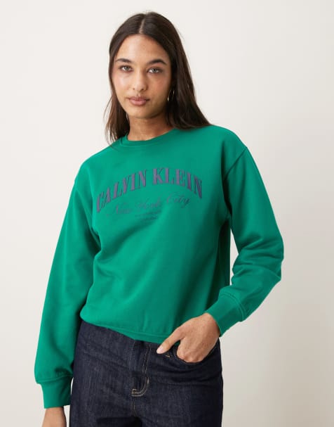 Calvin Klein Jeans – Sweatshirt in Grün mit Rundhalsausschnitt und Logo-Grafikprint - view 1