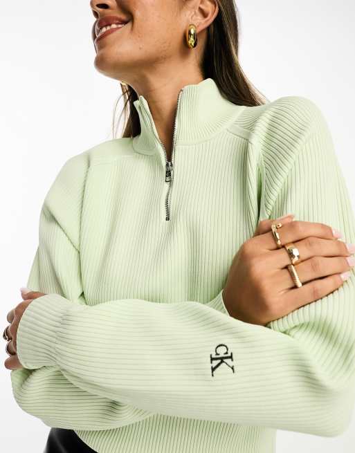 Calvin Klein Jeans – Sweatshirt in Kanariengrün mit kurzem Reißverschluss