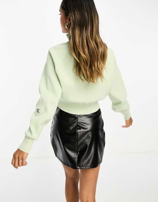 Calvin Klein Jeans – Sweatshirt in Kanariengrün mit kurzem Reißverschluss, 2 von 4