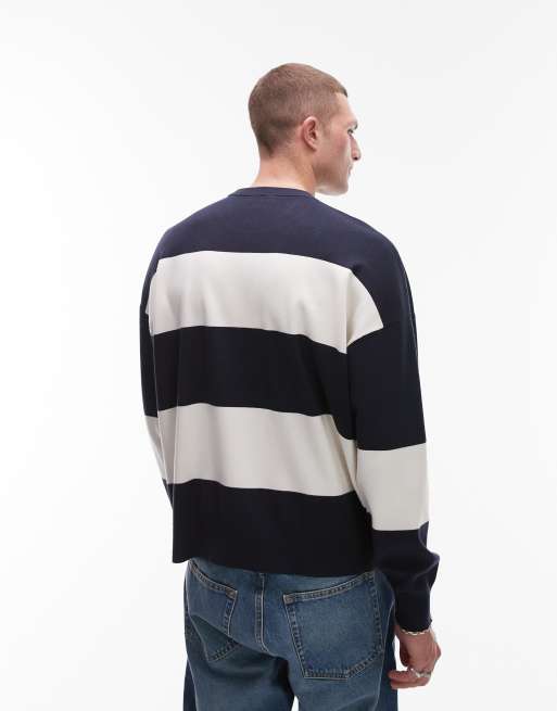 Calvin Klein Jeans – Sweatshirt in Marineblau und Wollweiß gestreift, 3 von 4