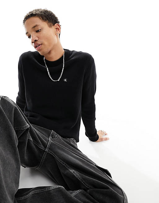 Calvin Klein Jeans – Sweatshirt in Schwarz mit besticktem Logo-Aufnäher |  ASOS