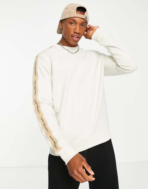 Calvin Klein Jeans - Sweatshirt met contrasterende bies en ronde hals in stone, 3 van 4
