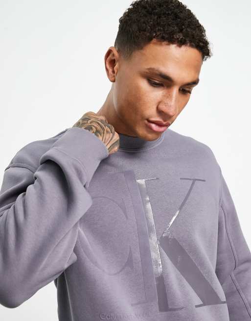 Calvin Klein Jeans - Sweatshirt met groot gespleten logo in grijs