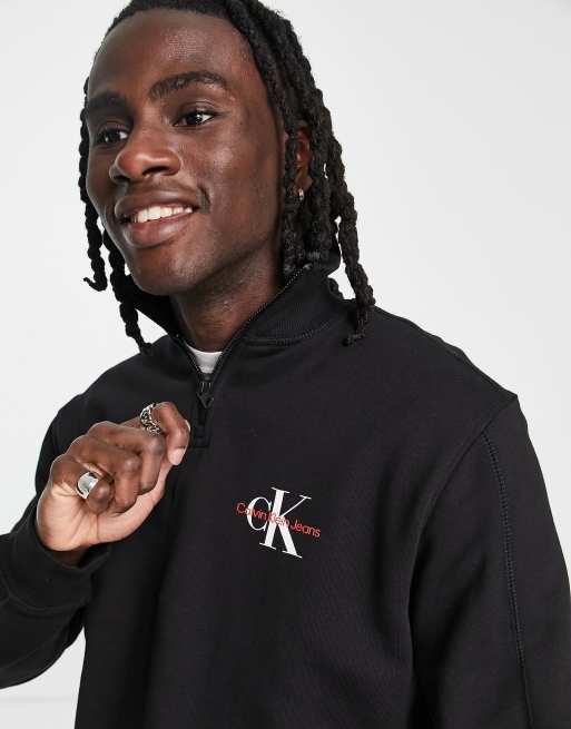 Calvin Klein Jeans - Sweatshirt met monogramlogo en korte rits in zwart, 4 van 4