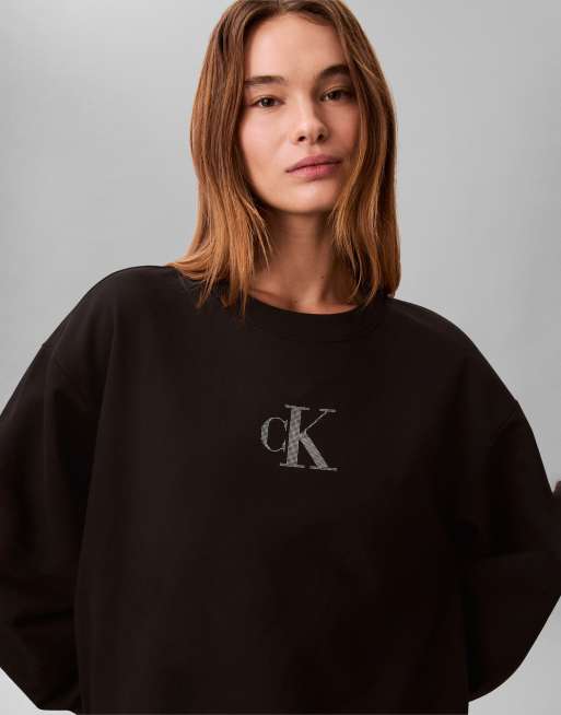 Calvin Klein Jeans - Sweatshirt met monogramlogo in metallic zwart , 3 van 4