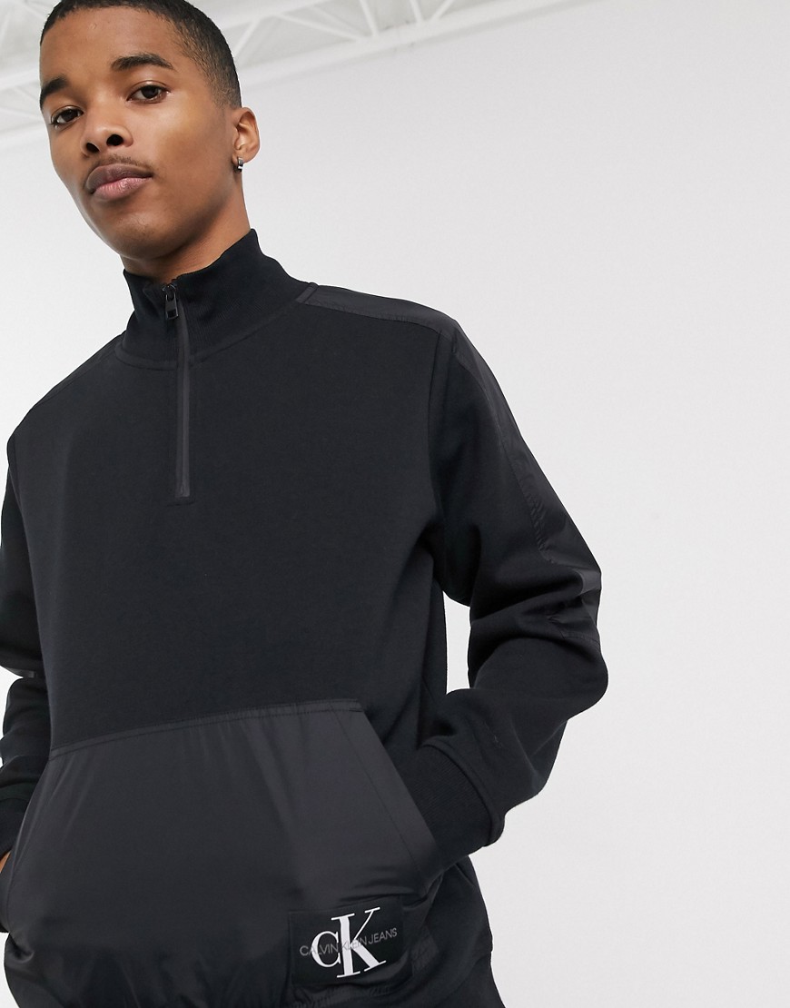 Calvin Klein Jeans - Sweatshirt van gemengde materialen met korte rits-Zwart
