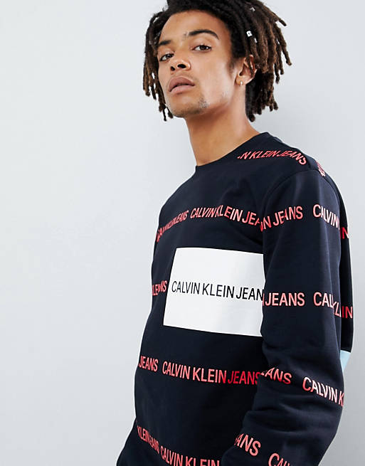 Calvin Klein Jeans sweatshirt with all over logo print black | ASOS