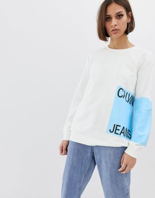 Calvin Klein Jeans sweatshirt with colour block logo | ASOS