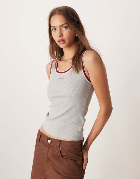 Calvin Klein Jeans sporty tank in grey and burgundy