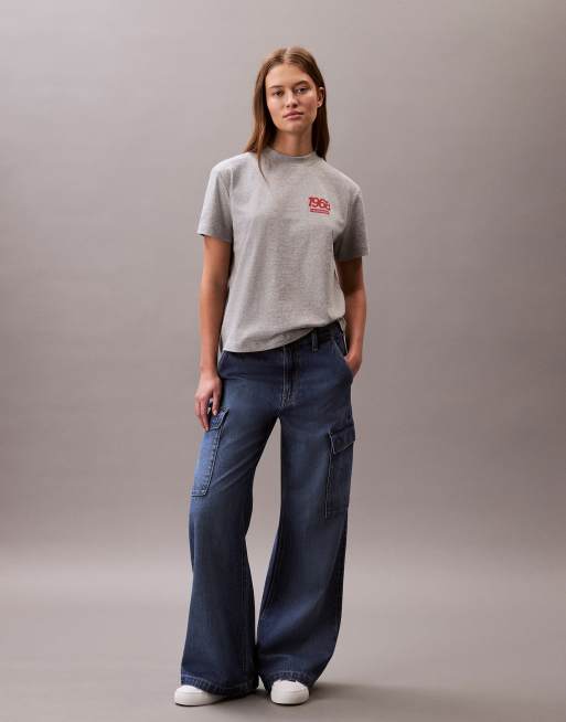 Calvin Klein Jeans – Szary T-shirt z logo 1968, 3 z 4
