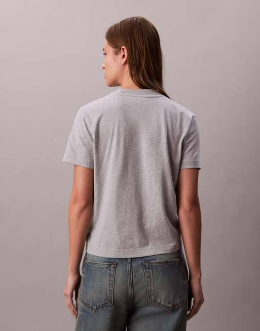 Calvin Klein Jeans – Szary T-shirt z napisem, 4 z 4