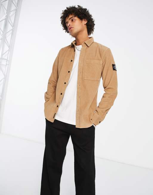 Calvin Klein Jeans – Sztruksowa koszula w camelowym kolorze z logo z monogramem