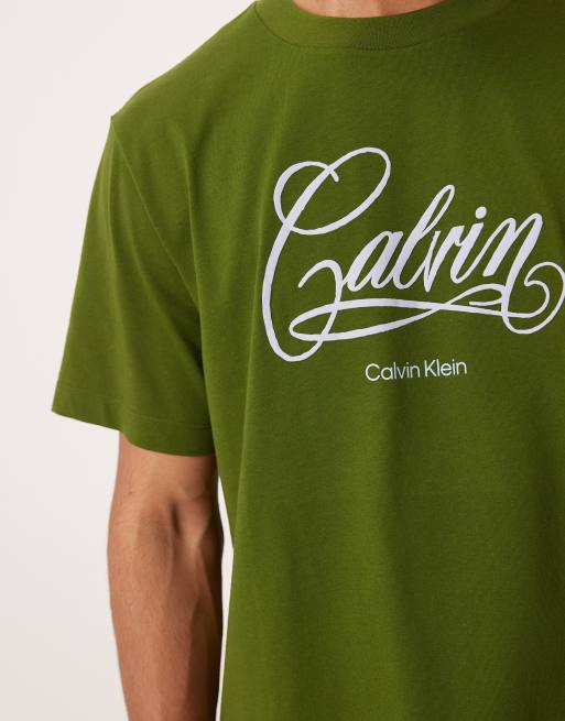 Calvin Klein Jeans - T-shirt à inscription manuscrite sur le devant - Vert forêt, 5 de 5