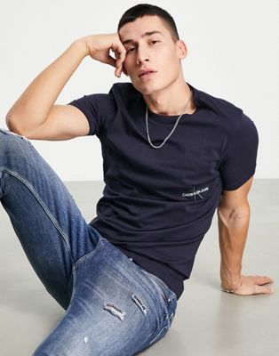 Homme Calvin Klein Jeans - T-shirt à logo emblématique excentré - Bleu marine