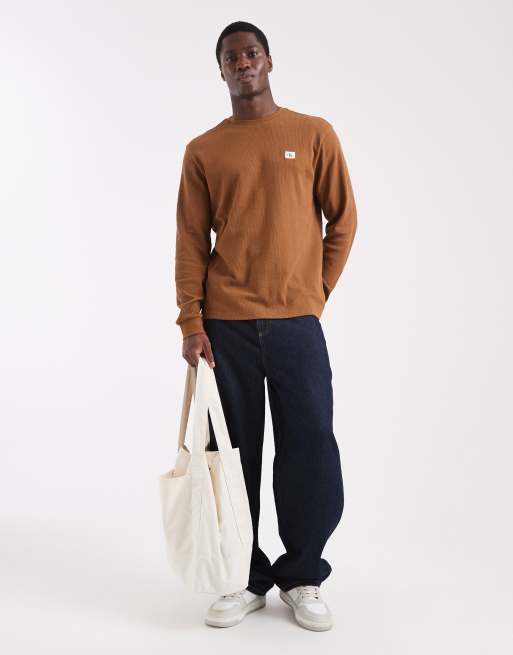 Calvin Klein Jeans - T-shirt a maniche lunghe marrone con logo a nido d'ape , 2 di 5