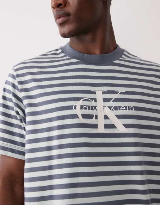 Calvin Klein Jeans - T-shirt antracite a righe con monologo , 5 di 5