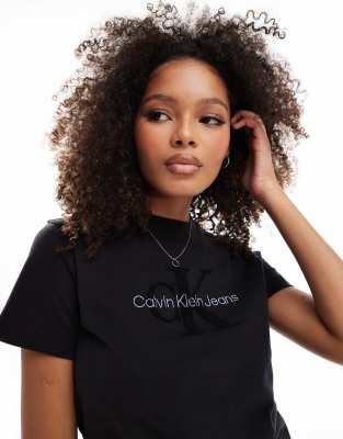 Calvin Klein Jeans - T-Shirt aus Chenille in CK-Schwarz mit Monogramm