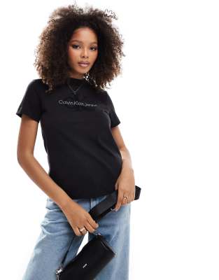 Calvin Klein Jeans - T-Shirt aus Chenille in CK-Schwarz mit Monogramm