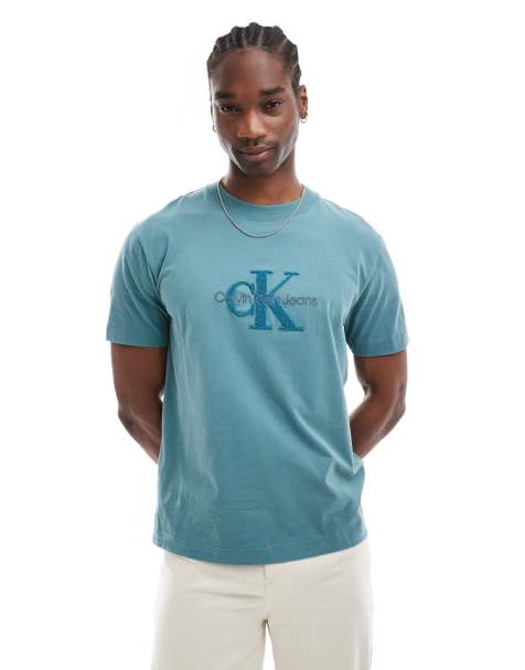 Calvin Klein Jeans - T-shirt avec logo monogramme en maille chenille - Turquoise - view 1