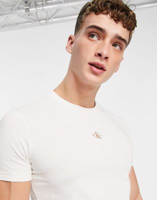 Calvin Klein Jeans micro monologo t-shirt in ivory - ASOS Price Checker