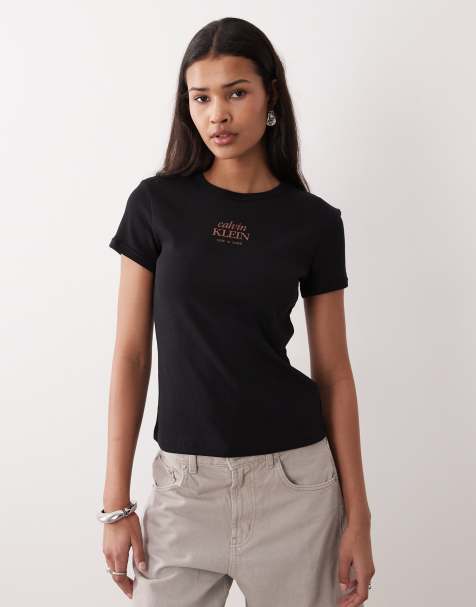 Calvin Klein Jeans - T-shirt baby nera a coste con logo - view 1